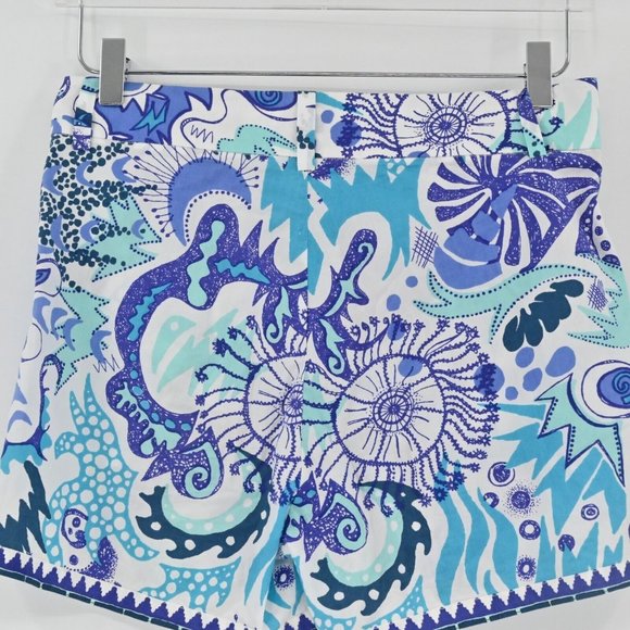 LE SIRENUSE Positano Womens  Blue Mini Geometric Printed Shorts Cotton Size US 6 - Picture 5 of 10
